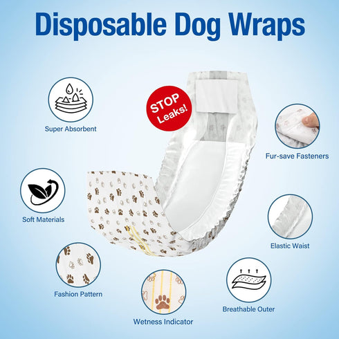 50pcs Pet Soft Dog Diapers Male - Disposable Male Dog Wraps Wetness Indicator, Ultra Absorbent Doggie Diapers
