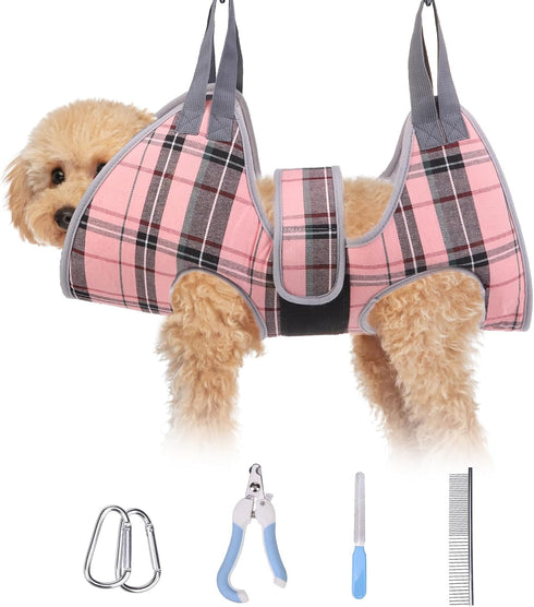 BEAUTYZOO Dog Grooming Hammock for Small Dogs Cats - Sling for Nail Trimming/Clipping with Thick Fabric Neck Support &