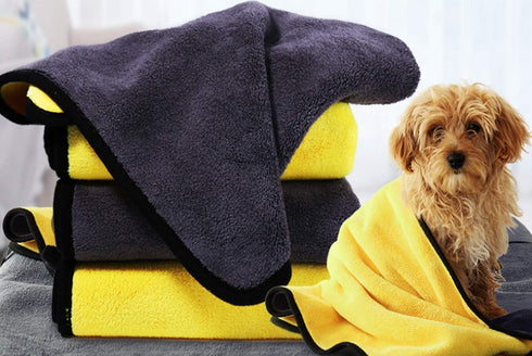 Super Absorbent Microfiber Dog Bath Towel for Small Dogs & Cats, Yellow & Grey 11.8" x 23.6"