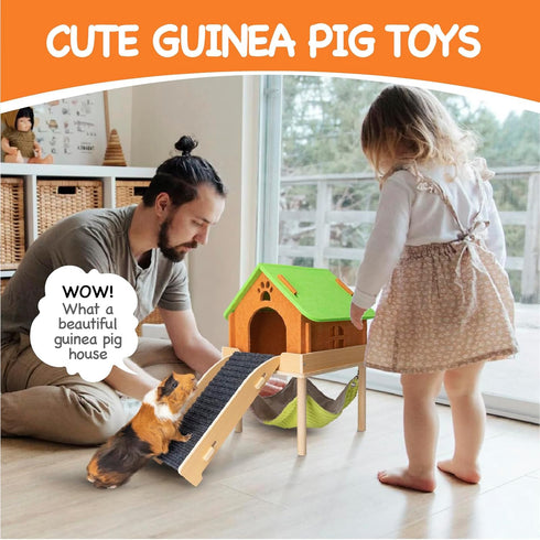 3 1 Hammock Hammock BESNEW in Enlarged Guinea Pig with House & Platform,Wooden Guinea Pig Hideout with & Stairs Small