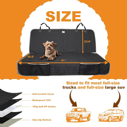 F150/Ram1500/GMC Reliadura Dog Car Seat Cover for Back Seat,Washable Bench Seat Cover for Truck,Nonslip Backseat Cover