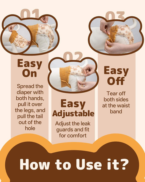 Female-60PCS, 360 Dono Disposable Dog Diapers Pull it Up Doggie Diapers for Female Dogs with Stretchy Waist, Doggy