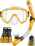 Snorkel Set with Fins for Adults, Snorkeling Gear Combo Set with Dry Top Snorkel Mask and Travel Bag for Diving,
