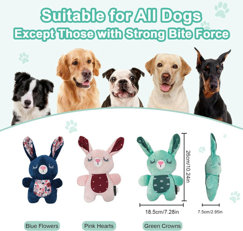 26cm/10.24in Blue Bunny Plush Squeaky Dog Toy for Chewers Puppy Teething Chew Toy Cute Soft Funny Indoor Outdoor
