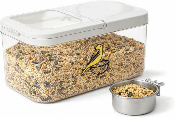 Mowhut Bird Seed Storage Container, 5.4 Qt/6 L Pet Food Container with Measuring