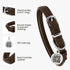 BRONZEDOG Coffee Brown Rolled Leather Dog Collar with QR ID Tag for Small Medium Large Dogs (L: 16-18 Inch)