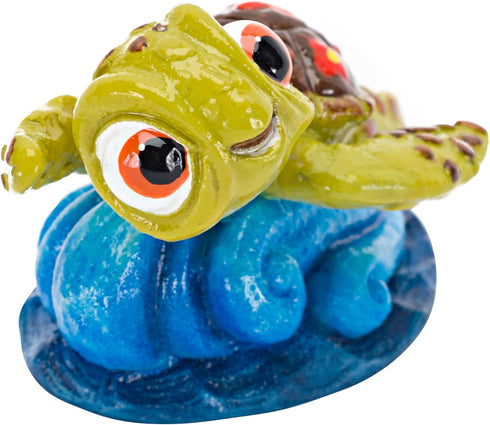 Penn-Plax Mini Aquarium Ornament for Finding Nemo, Fun Decoration with Friendly Turtle Riding a Wave