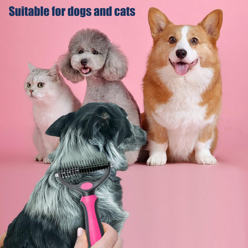 Pet Hair Removal Tool, Dematting and Deshedding Brush for Dogs and Cats, Double Sided Grooming Brush Hair Shedding Comb