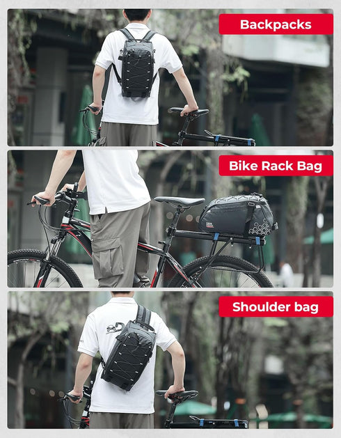 KEMIMOTO Rear Bike Rack Bag - 13L Waterproof 3 IN 1 Trunk Bag for Road Mountain City Bikes