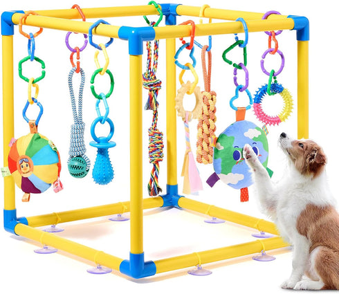 Puppy Play Gym with 8 Hanging Toys, Small Dogs Indoor Jungle Playground,