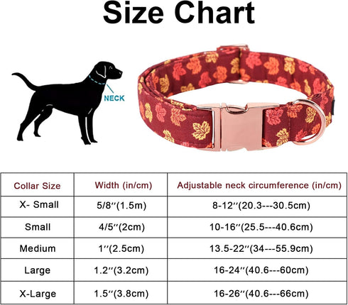 Maca Bates Fall Dog Collar with Bow Tie - Adjustable Breakaway Collars for Small Medium Large XL Dogs (Autumn Leaves)