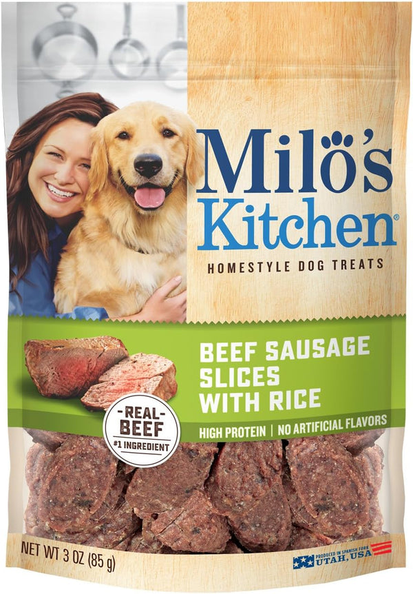 Milo's Kitchen Home-Style Dog Treats 100% Real Beef Sausage Slices With Rice