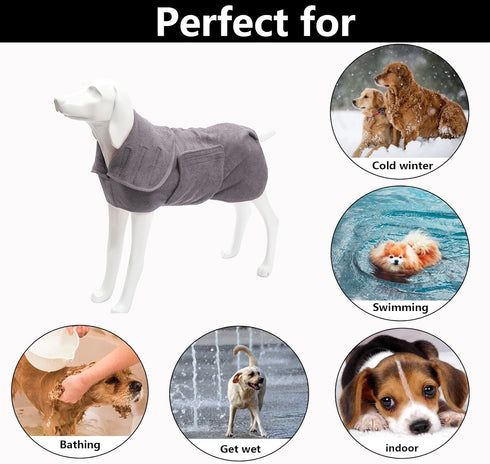 Geyecete Dog Drying Coat, Fast Dry Dog Bag, Microfibre Bathrobe Towel, Luxuriously Soft, Gray, XXL