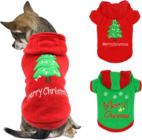 HYLYUN Puppy Christmas Outfit 2 Packs, Small Dog Santa Claus Suit Hoodies for Small Dogs and Cats