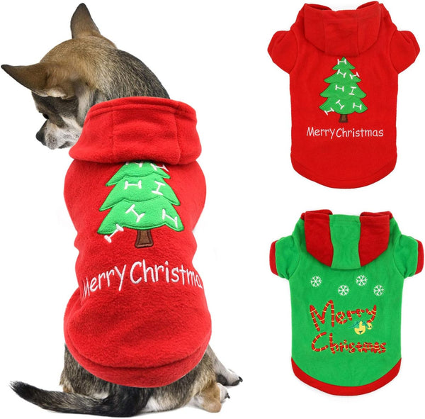 HYLYUN Puppy Christmas Outfit 2 Packs, Small Dog Santa Claus Suit Hoodies for Small Dogs and Cats