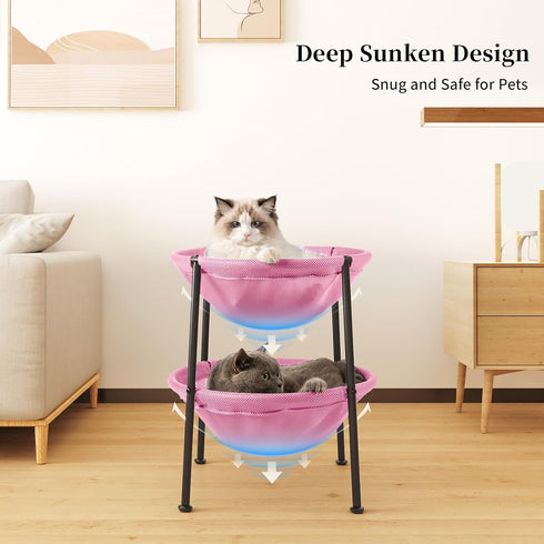 Double Cat Bed Pink - Breathable Cat Hammock for 2 Cats with Adjustable Feet & Anti-Slip Mats, Easy Assembly, 22.8 x