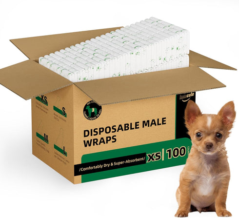 IMMCUTE Dog Diapers Male 100 Ct, XSmall, Male Dog Diapers Disposable with