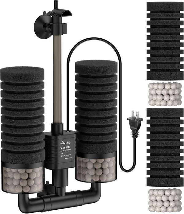 Pawfly Aquarium Sponge Filter, 5 W Submersible Small Aquarium Filter, 80 GPH