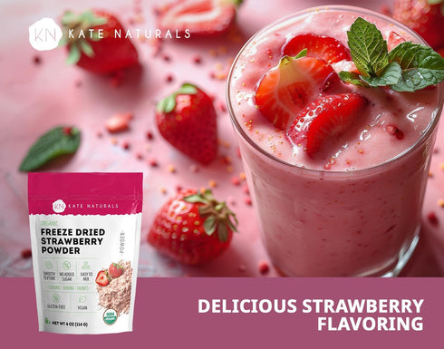 Kate Naturals Organic Freeze Dried Strawberry Powder for Baking, Camping & Drinks, 4 oz Natural Flavoring