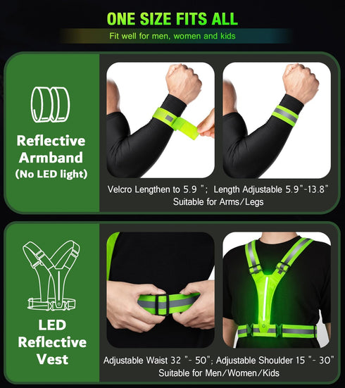 High Visibility LED Light Up Reflective Running Vest for Runners, Night Walking, Rechargeable with Adjustable Waist
