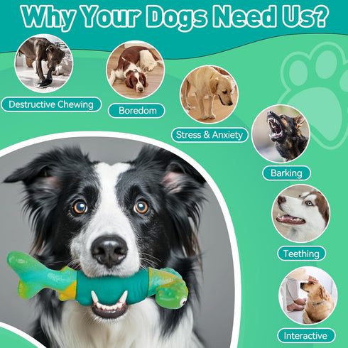 Dog Toys for Aggressive Chewers, Interactive Chew Toys for Large Dogs, Indestructible Squeaky Toys, Green