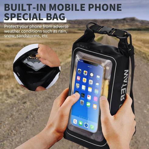 IP68 Waterproof Dry Bag, 2L Roll Top Waterproof Pool Bag with Phone Pouch, Large Waterproof Phone Pouch for Boating &