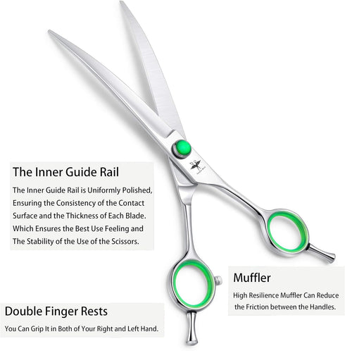 PURPLEBIRD 7 Inch Straight & Downward Curved Dog Grooming Scissors Set, Professional Pet Cutting Shears