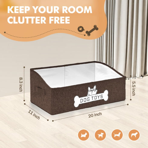 Dog Toy Basket, Collapsible Dog Toy Box with Handle for Pet Toy Storage, Perfect for Storing Accessories (Brown)