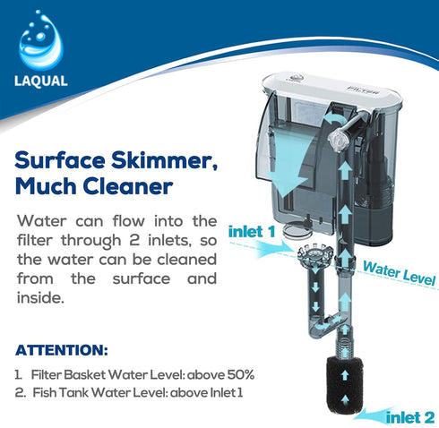 Aquarium Filter with Surface Skimmer, 10 Gallon Small Fish Tank Filter, Adjustable Water Flow for Quiet Operation