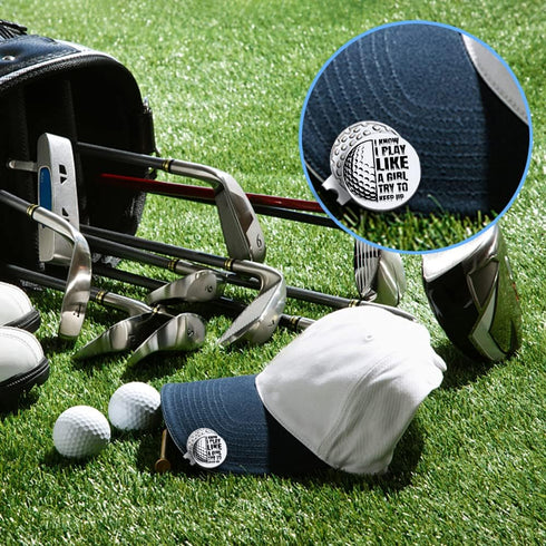 I Know I Play Like A Girl Golf Ball Marker with Magnetic Hat Clip, Funny Golf Gift for Women