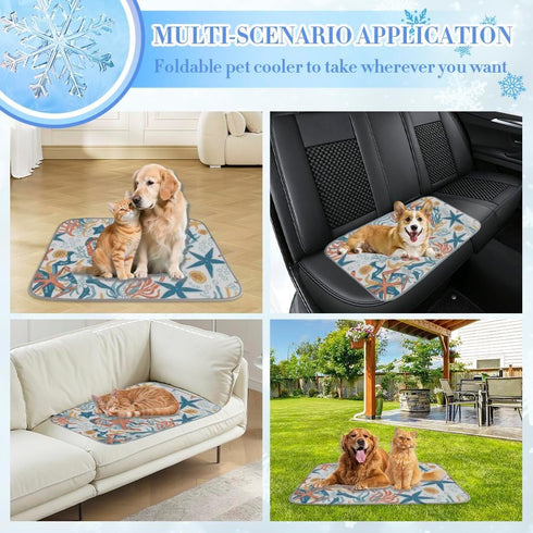 imiBBWQu Summer 27" 22" Dog Cooling Mat Ocean Starfish Floral Water Cooler Mat Washable Cooling Pads for Dogs to Lay On