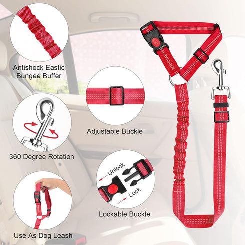 BWOGUE 2 Packs Dog Cat Safety Seat Belt Strap - Adjustable Nylon Fabric Restraints for Vehicle Seatbelts Harness