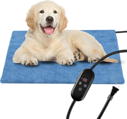 Pet Heating Pad for Dogs, Waterproof Electric Heated Pad Mat for Cats, Chew Resistant Cord, 5 Timer Levels, 15.7x27.5