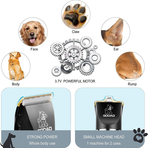 Dog Clippers Grooming Kit, Cordless, Low Noise, Rechargeable, Pet Hair Clippers for Thick Coats, Black