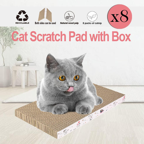 8 Packs in 1 Cat Scratch Pad, Reversible Durable Cardboard Cat Scratcher, Premium Scratch for Cats to Rest and Play