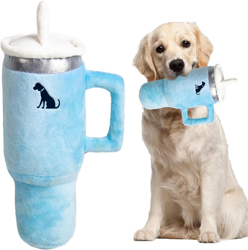 Funny Tumbler Handle Cup Dog Toys, Cute Squeaky Interactive Fluff and Tuff Toy Cup for Small/Medium/Large Dogs (BLUE)