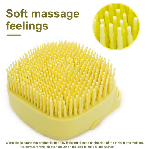 Dog Bathing Brush, Pet Massage Shampoo Dispenser, Soft Silicone Rubber Bristle for Dogs and Cats Grooming (Yellow)