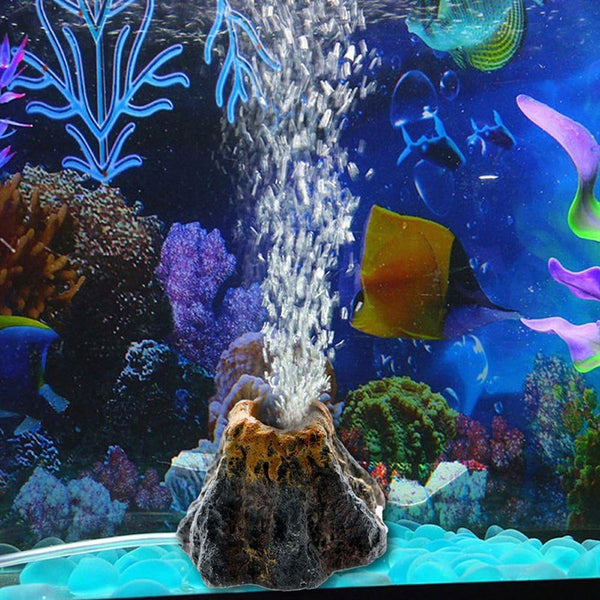 Aquarium Ornament Volcano, Fish Tank Bubble Stone Decoration, Bubbler Large Decor Landscaping (Small with Bubbler)