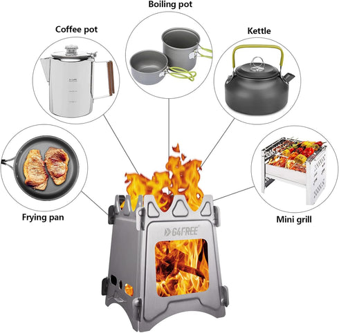 G4Free Portable Wood Camping Stove, Folding Stainless Steel for Outdoor BBQ
