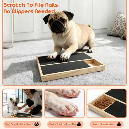 Set, Dog Nail Scratch Pad with Treat Box + Finger Dog Toothbrush & Sandpaper Solid Wood Nail Filing Board for Dogs That