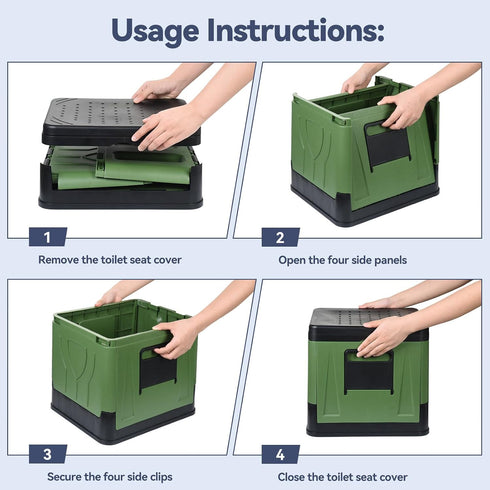 Collapsible Portable Toilet for Camping, Travel, Outdoor, Car, RV & Emergency Use, Potty with Paper Holder for Adults