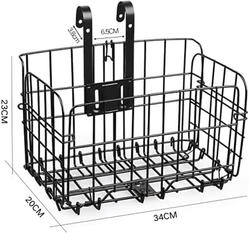 Rust Proof Folding Bike Front Basket, Detachable Rear Bike Basket with Handles, Easy Installation for Mountain Bike