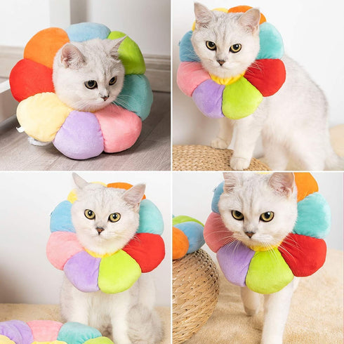 KUDES Adjustable Cat Small Dog Recovery Collar, Cute Neck Cone for Surgery, Wound Healing Protective Cone, Colorful (L,