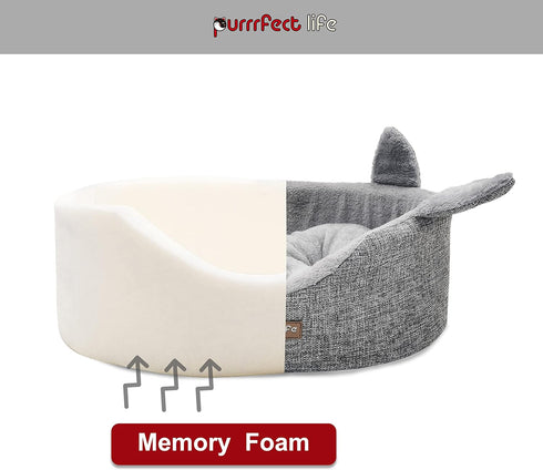 Oval Pet Beds for Cats and Small Dogs, Snuggery Bed with Attached Blanket, Washable High Resilience PP Cotton (Small,