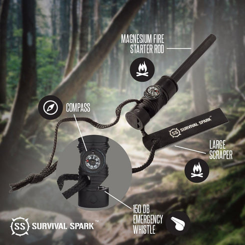 SharpSurvival Spark Fire Starter Kit, Magnesium Ferro Rod, Emergency Multitool for Camping, Hiking, Hunting