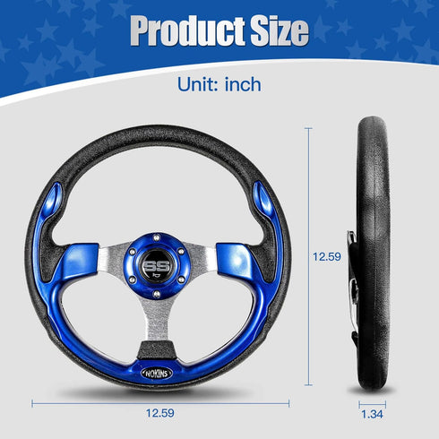 NOKINS 12.5" Universal Golf Cart Steering Wheel, Fits EZGO TXT&RXV Club Car DS&Precedent Yamaha