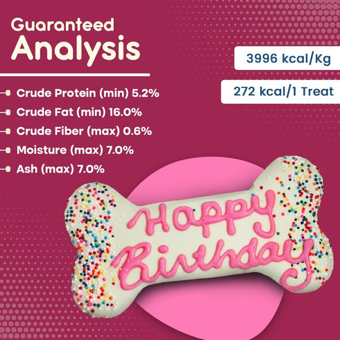 Girl Happy Birthday Dog Bone - Molasses Based Recipe, Human Grade Ingredients, Made in USA