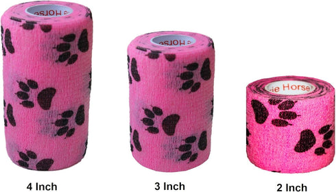 Vet Wrap Tape (Pink with Paw Prints) (2 Pack) (2 Inch x 15 feet) Self Adhesive Cohesive Bandage for Pets