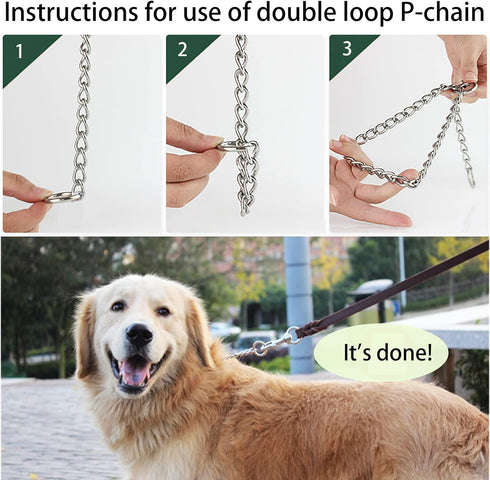 Chain Dog Training Choke Collar, Silver Color 304 Stainless Steel Martingale Collar, 15.7 in, 2.0 mm