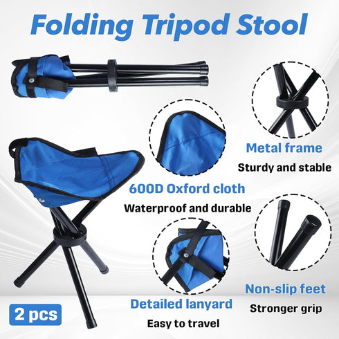 Stitokg 2 12 Inch 220 lbs PCS Travel Folding Camping Stool, Tripod Seat, Max Weight Outdoor Portable Chair, Lightweight